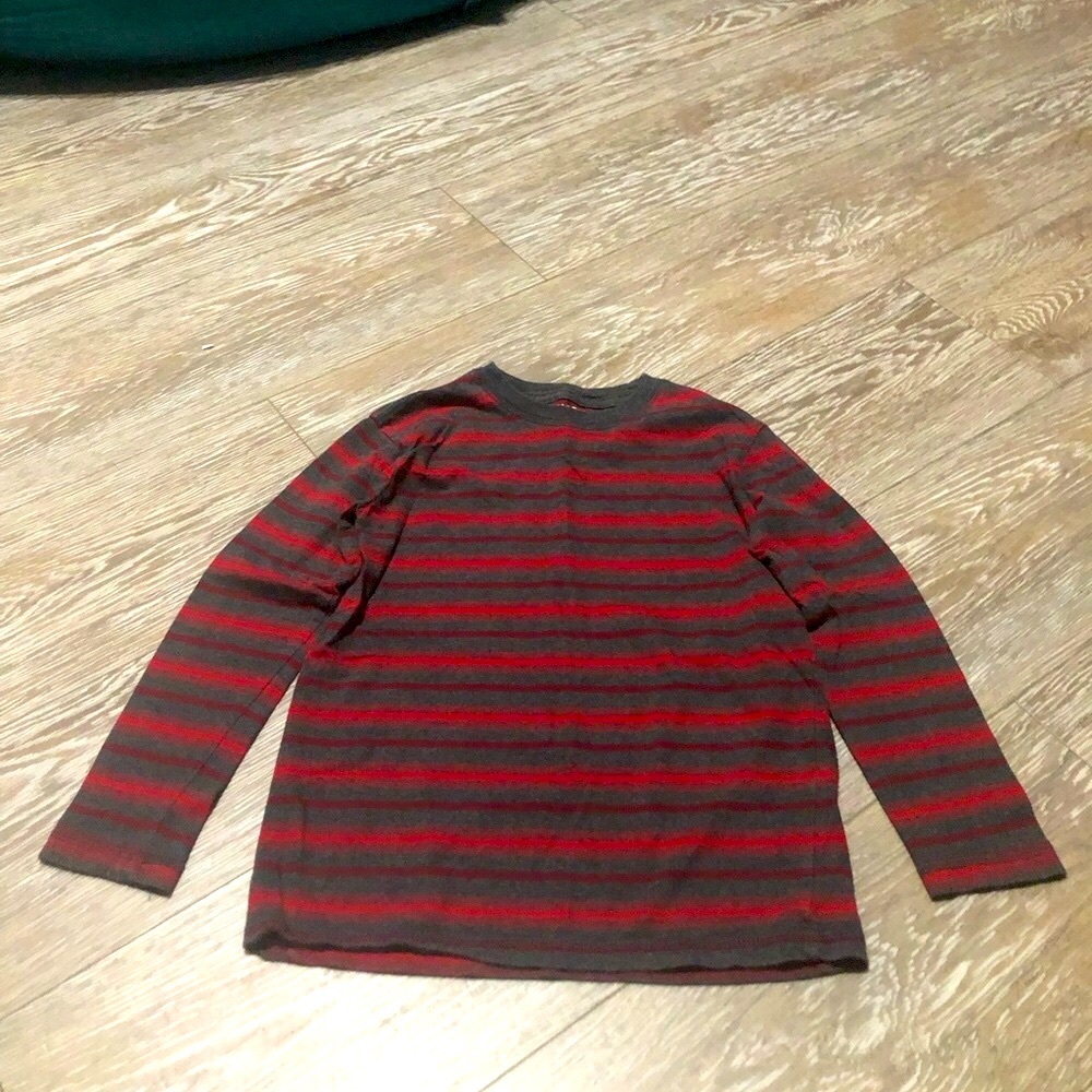 Falls Creek Red and Gray Striped Long Sleeve Tee